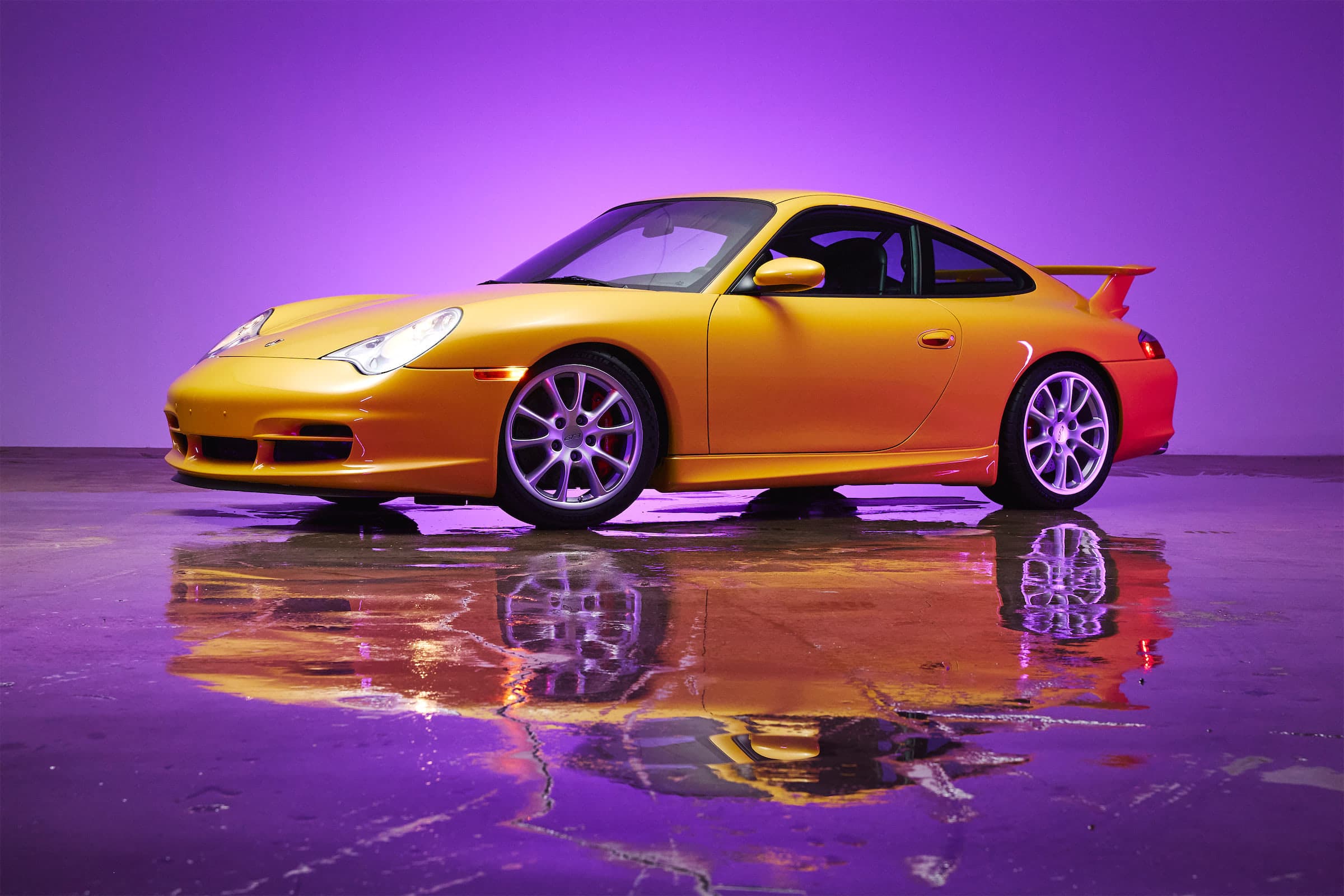 Speed Yellow Porsche 996 GT3 photographed in the studio